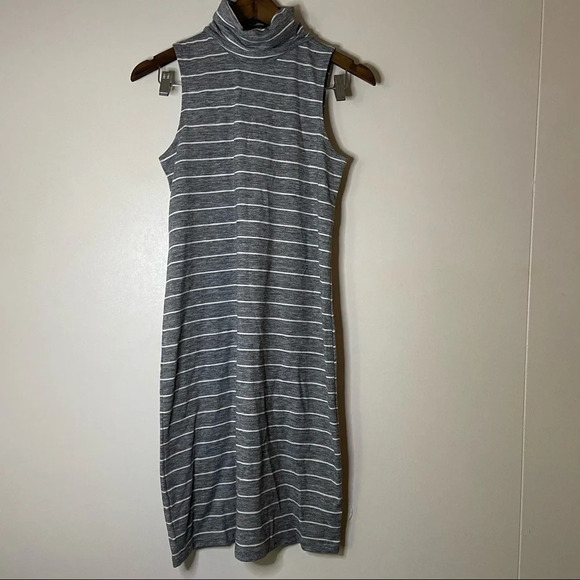 Turtleneck Dress Striped Midi Long Sweater Jersey Gray Sleeveless Womens Size XS - Picture 6 of 9